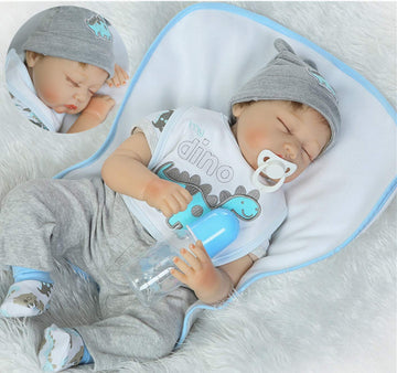 Reborn Baby Dolls Boy Clothes 22 Inch Gray Dinosaur Outfit Accessories 5 Pcs Sets Fit 20-22' Newborn Dolls Clothes
