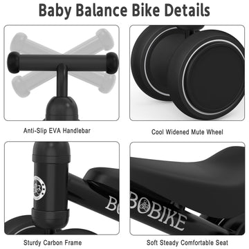 Baby Balance Bike Toys For 12-36 Months Kids Toy Boy And Girls Gifts Toddler Best First Birthday Gift Children Walker No Pedal Infant 4 Wheels Bicycle (Classic, Black)
