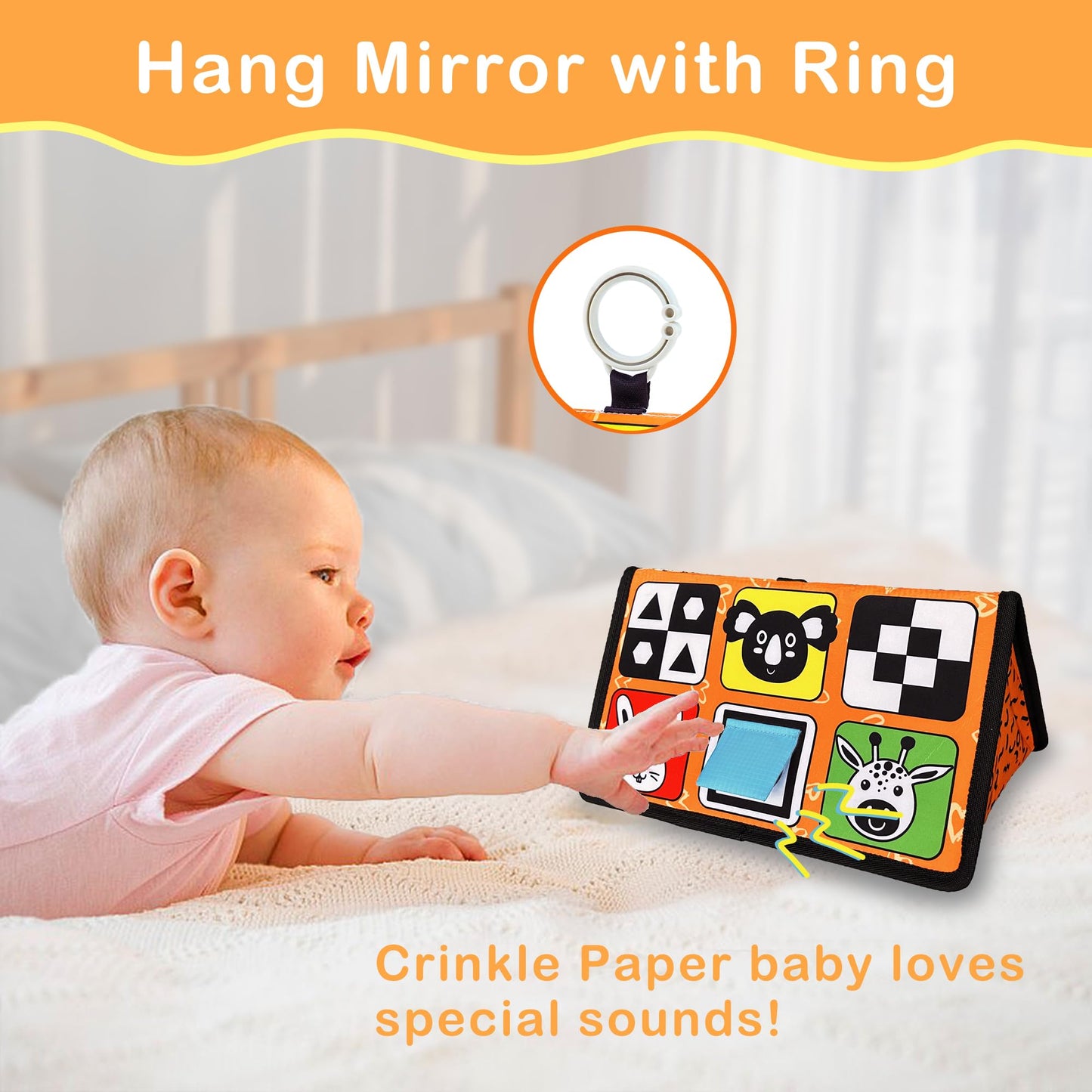 Epessa Baby Mirror Toys For Tummy Time, Newborn Infant Toys 0-6 6-12 Months, Baby Floor Mirror, Black And White High Contrast Baby Toys 0 3 6 9 Month Crawling Sensory Toy, Crib, Brain Development