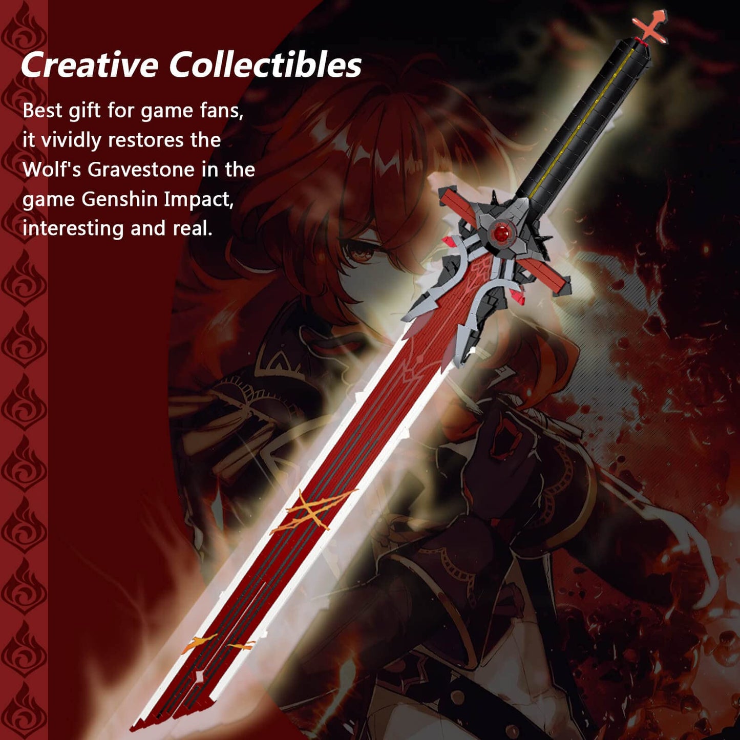 HIGH GODO Wolf Gravestone Sword Building Set, 41" Plastic Model Toy, 823 PCS for Ages 14+