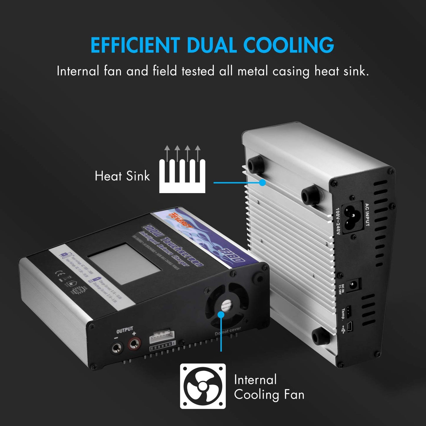 Tenergy T180 100W Balance Charger Discharger, Touch Screen RC Battery Charger for NiMH/NiCd/Li-Po/Li-Fe Packs, Durable Metal Hou