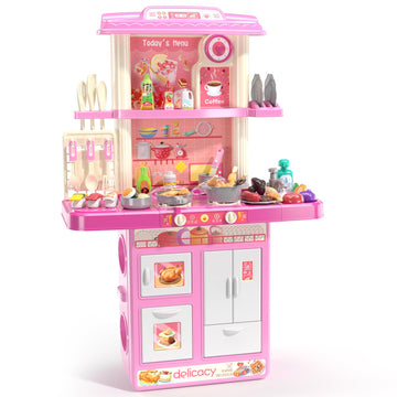 Temi Kitchen Playset For Kids, Play Kitchen For Toddlers, 46 Pcs Kitchen Toy Accessories Set, Real Sounds And Light, Indoor/Outd