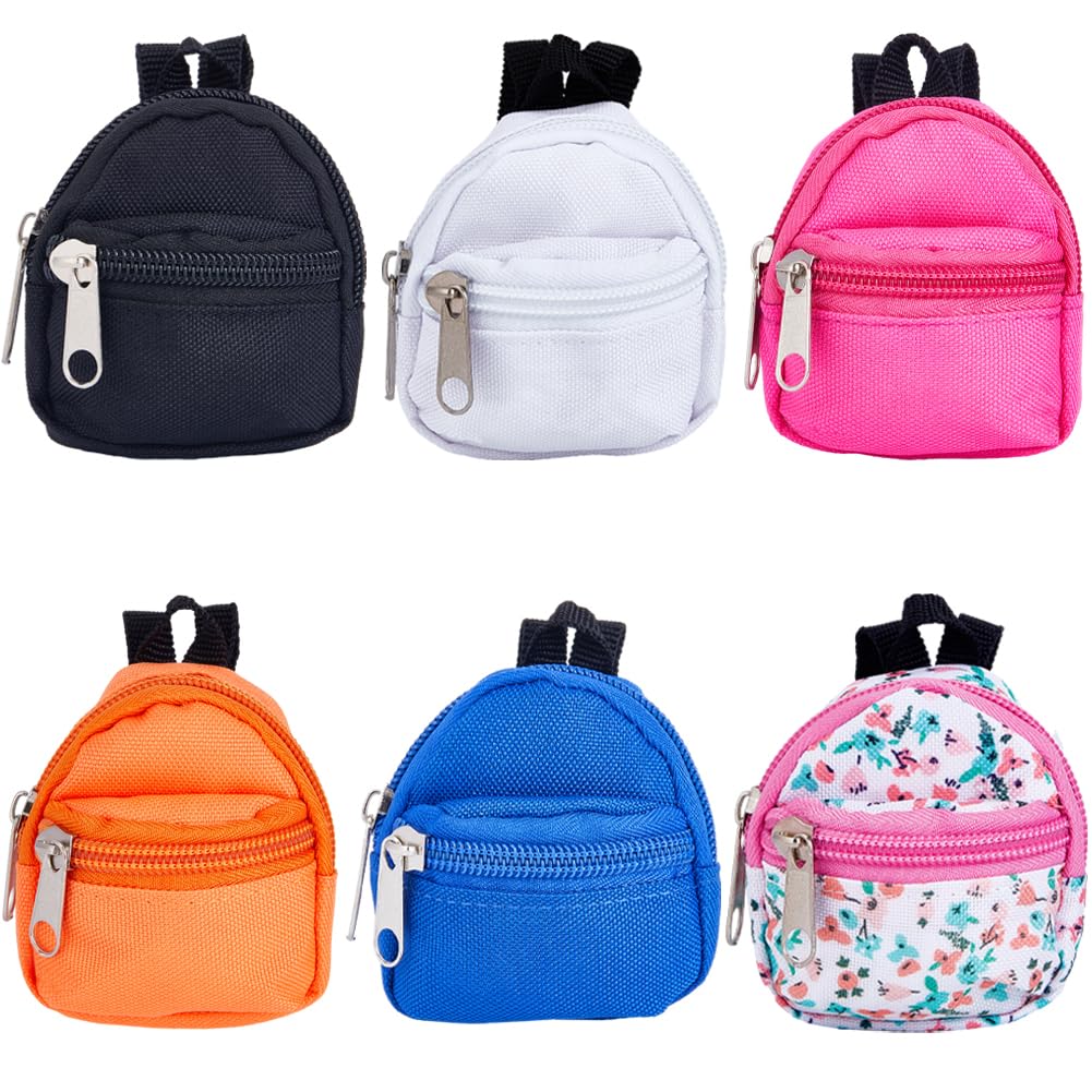 GORGECRAFT 6 Styles Mini Doll Backpack Miniatures House Backpack Doll Zipper School Bags Keys Purse for Dolls Accessories Costume Ornament Photography Props Black White Orange Blue Khaki Gifts