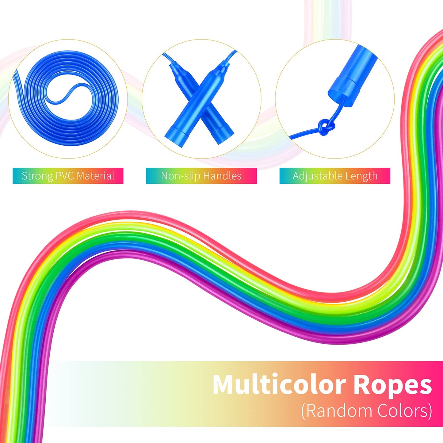 Aneco 48 Pack Kids Jump Rope Set 7.3 Feet Outdoor Jump Ropes Colorful Kids Jumping Ropes Great Sports Activities Birthday Party Favors Gifts