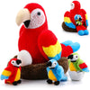 Meooeck 7 Pcs Macaw Parrot Plush Toys Set 13 Inch Zippered Mommy Parrot Stuffed Animal with Nest Egg and 3 Cute Baby Plushies Gi