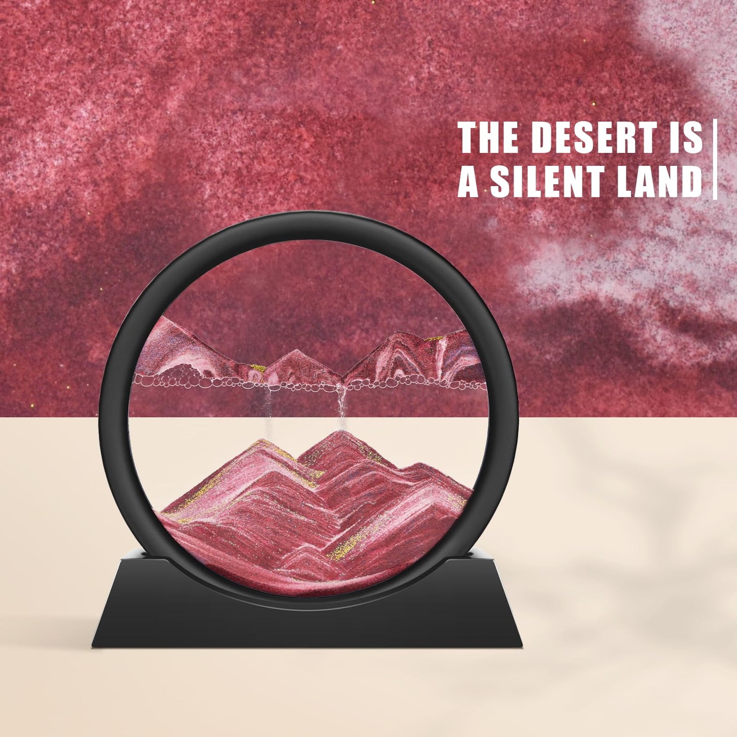 Wai Danie Moving Sand Art Picture Decor, 3D Deep Sea Sandscape Liquid Motion,Round Glass Frame Display Flowing Sand Relaxing Gif