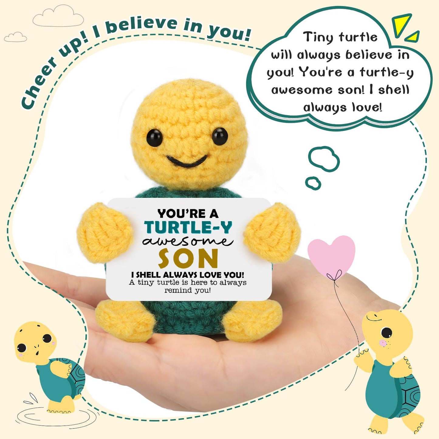 Christmas Son Gifts from Mom Dad  Stocking Stuffers Birthday Gifts for Son Teens mature-themed Kids  Best Step Bonus Son in Law Ever Gift Present  Funny Small Cute Handmade Positive Animals Crochet Turtle