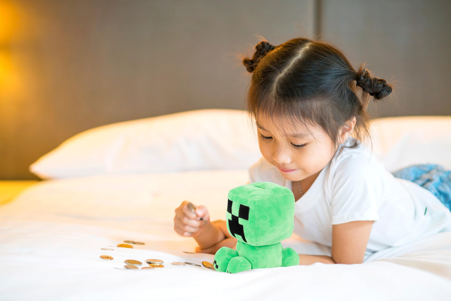 Minecraft Plush Coin Bank - Super Soft Kids Gamer Room Decor - Unbreakable Money Saving Piggy Bank