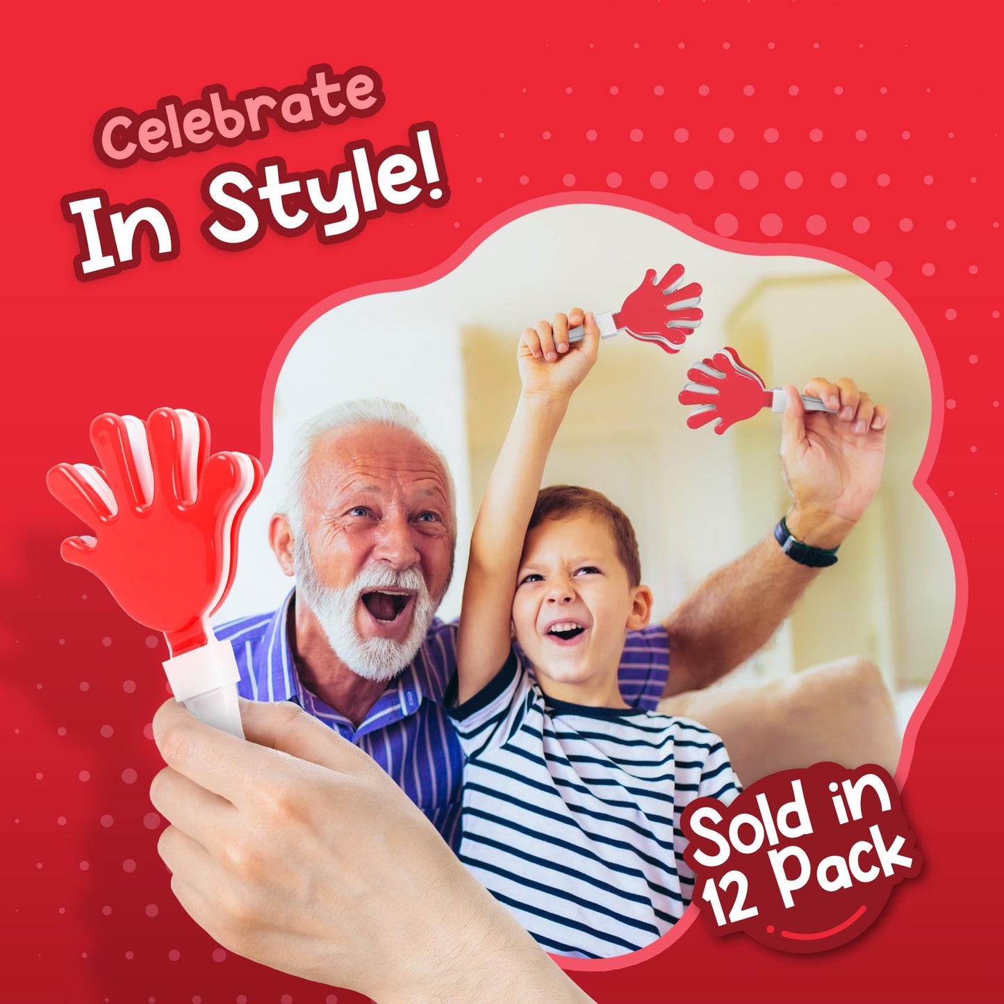 Windy City Novelties 12-Pack Red & White 7'' Inch Mini Hand Clappers Noisemakers In Bulk