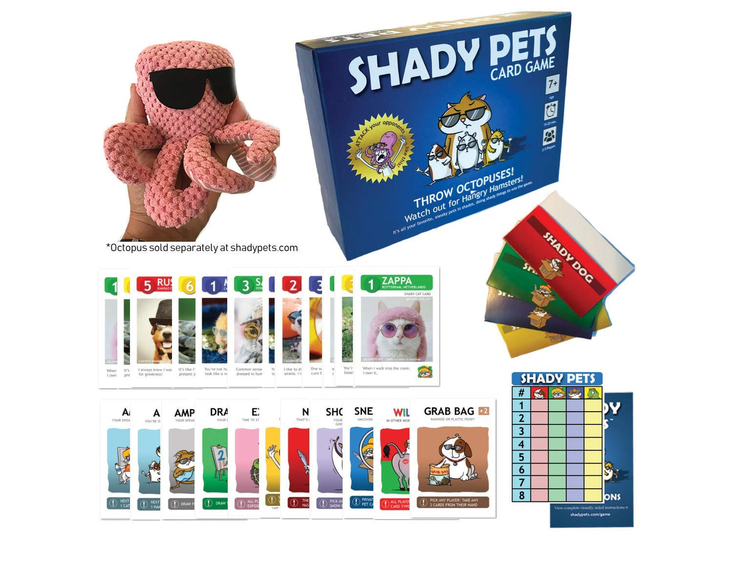 Shady Pets Card Game - Fun Family Game for 2-6 Players, Perfect for Game Night, Travel, and Parties, Blue, Model SP-1001