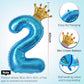40 Inch Light Blue Number 2 And Mini Crown Balloon For 2Nd Birthday Party Decorations, Light Blue Birthday Party Balloons Decora