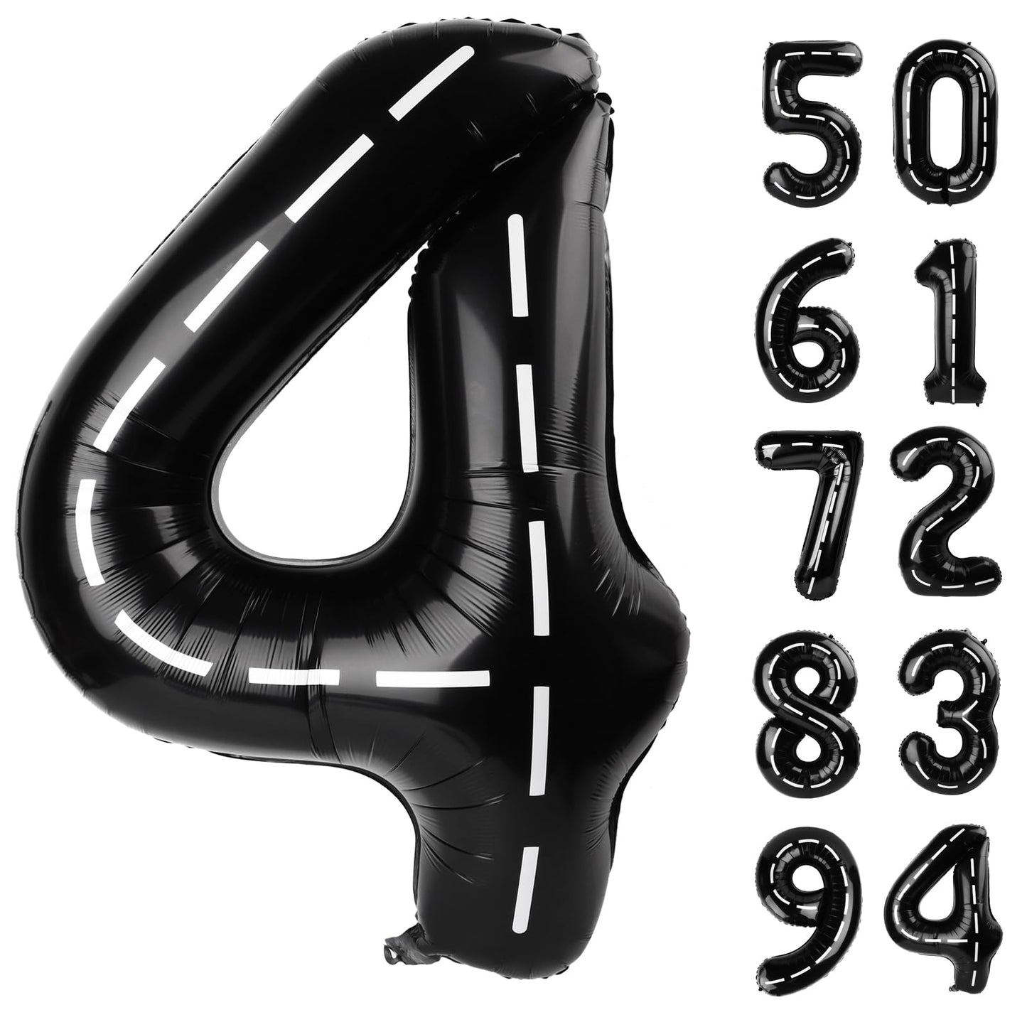 Race Car 4 Balloon, Number Balloons 40 Inch, 4Th Black Party Decorations, Racecar Birthday Decorations Four Large Numbers For Pa