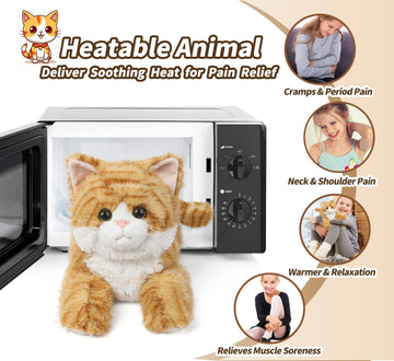Cuckool Orange Tabby Cat Stuffed Animals, Microwavable Stuffed Animals Heating Pad For Cramps, Pain Stress Relief, Heatable Cool