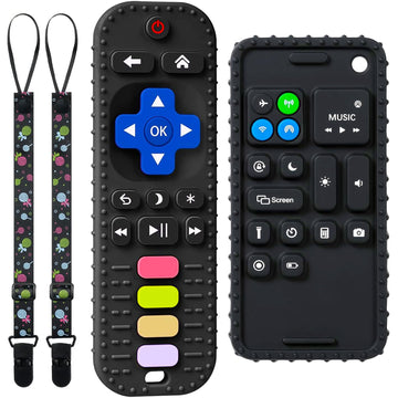 Tiedxioy Silicone Remote Control And Phone Shape Teething Toys For Baby 3-12 Months, Silicone Chew Toys Teethers For Toddlers, B