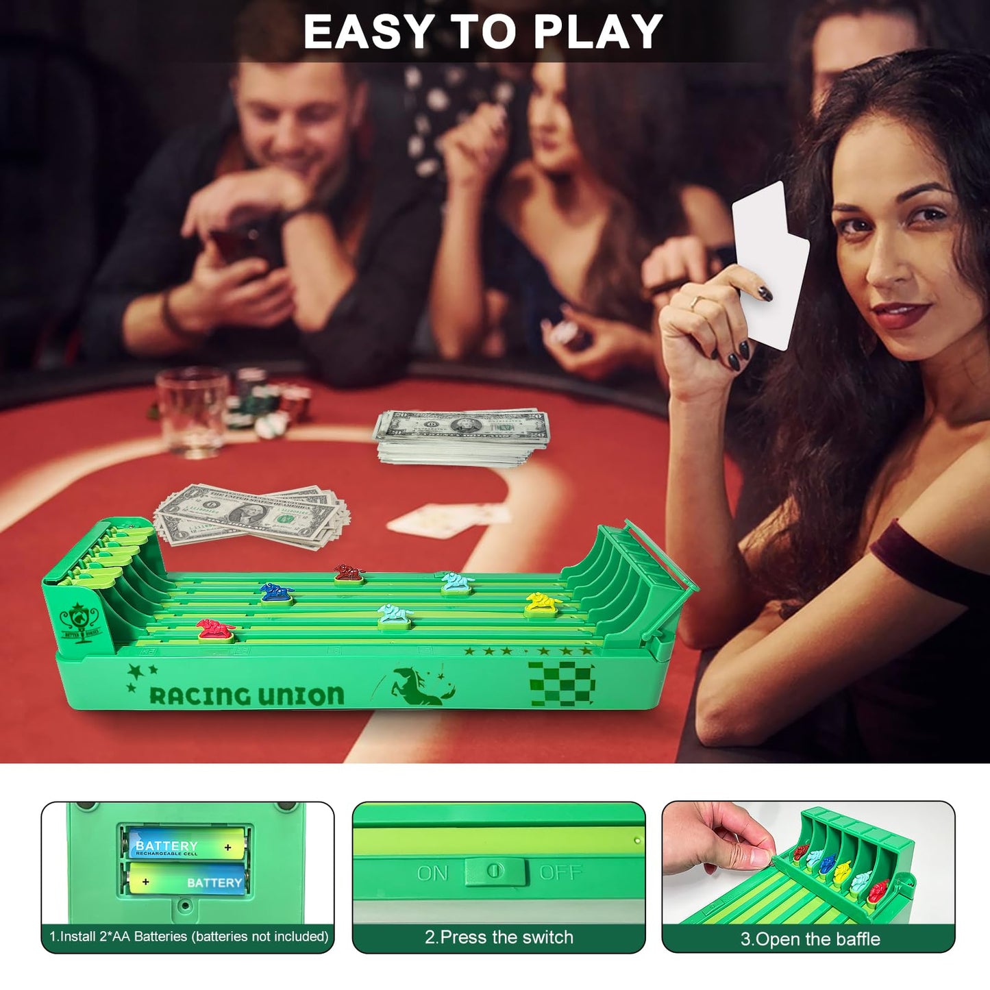 Jyyuehai Derby Dash Horse Racing Game - Electric 6-Horse Table Game, 13.3"x3.9" Plastic, Perfect for Family and Adult Parties