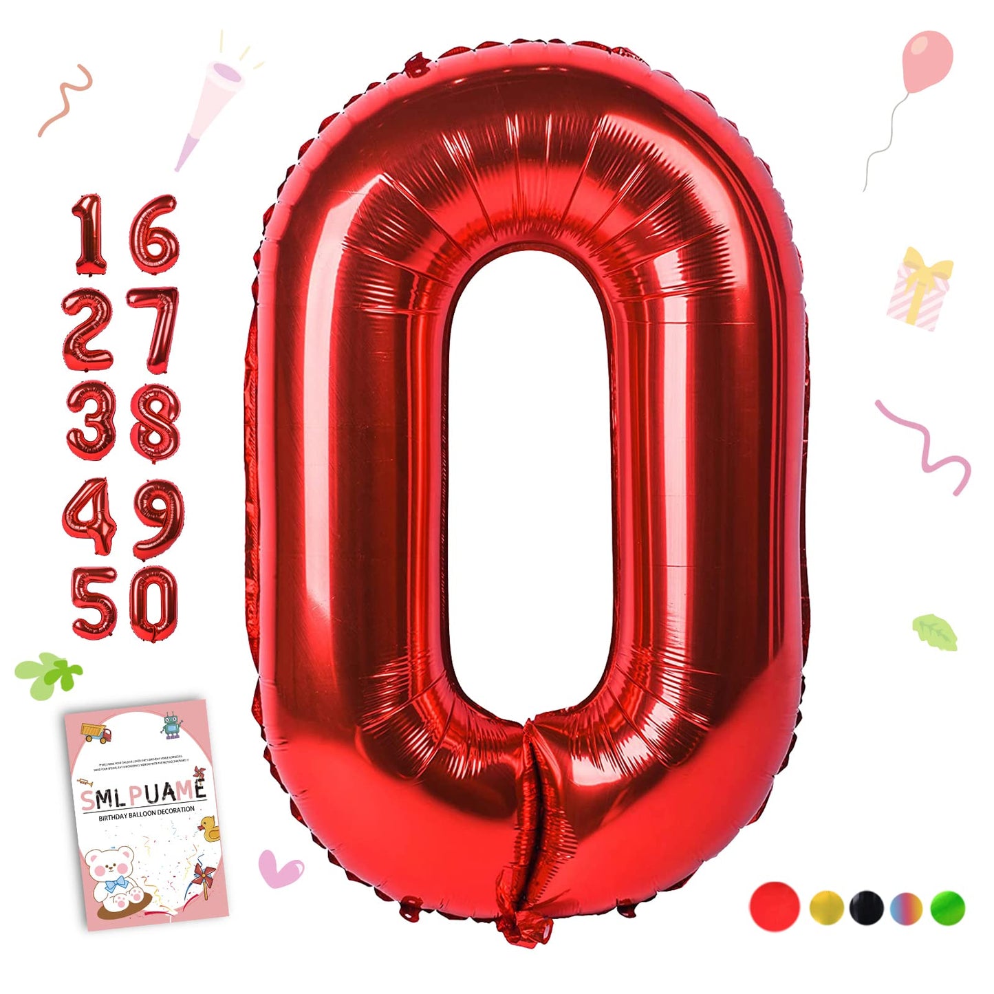 Smlpuame 40 Inch Number Balloon 0-9 Red Large Number 0 Balloons,Digital Balloons For Birthday Party Celebration Decorations Supp