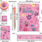 Girls Diary With Lock, Kids Journal Stationary Set For Pre School Teen Learning Writing Drawing Age 6,8,10,12 Years Princess Gift With Notebook Memo Notepad 6 Multicolored Pen Ruler Sharpener Eraser