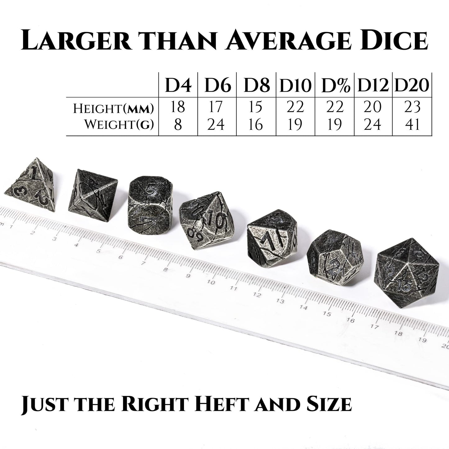 Dnd Metal Dice - Cracked Distressed Gray Metal Dice - Polyhedral Dice Set For Rpg D&D Mtg Pathfinder And More - Beautifully Deta