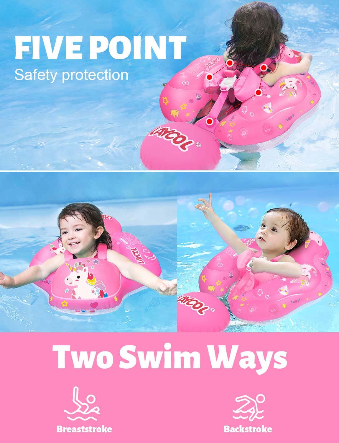 Laycol Baby Swimming Float Inflatable Baby Pool Float Ring With Sun Protection Canopy,Add Tail No Flip Over For Age Of 3-36 Mont