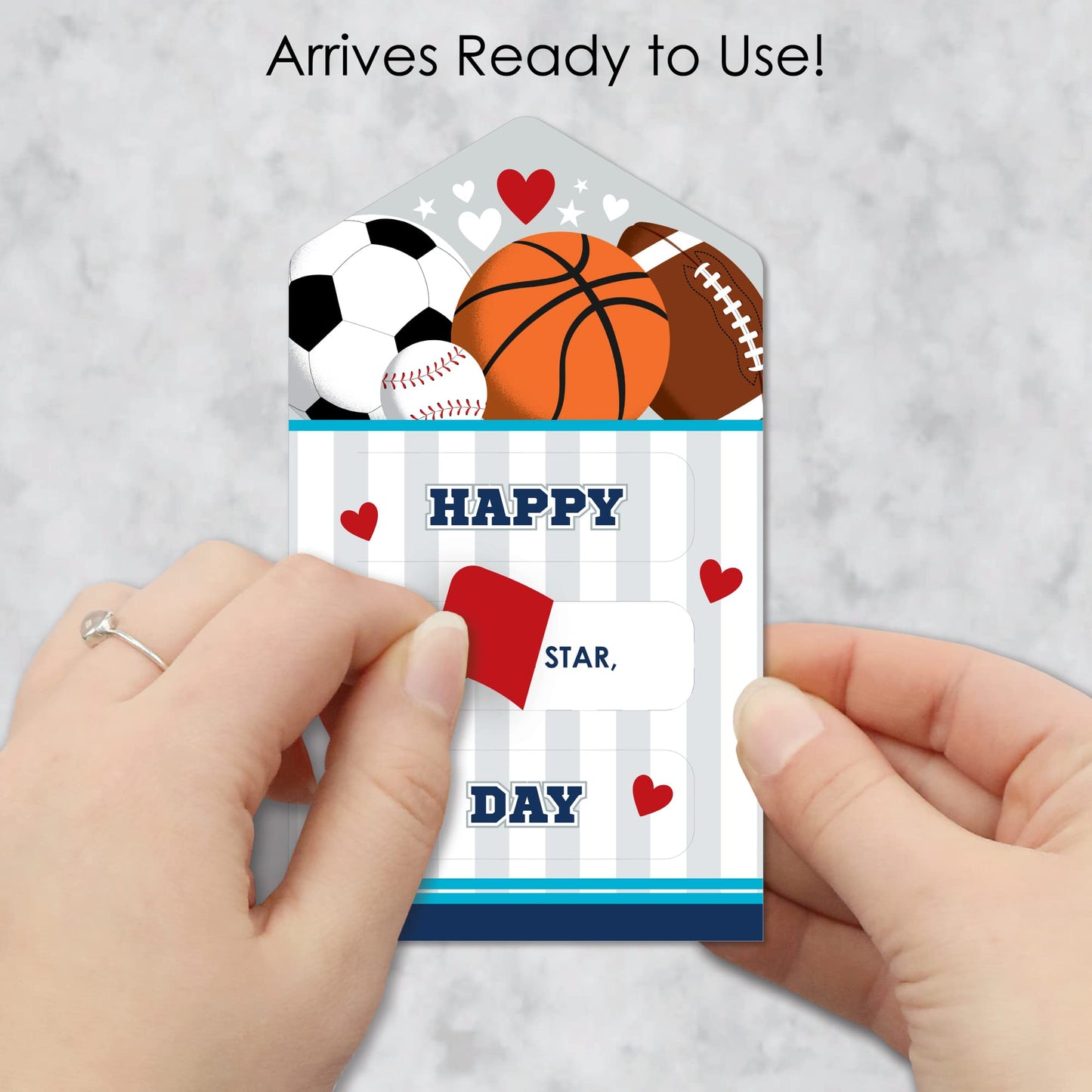 Big Dot Of Happiness Go, Fight, Win - Sports - All-Star Cards For Kids - Happy Valentines Day Pull Tabs - Set Of 12