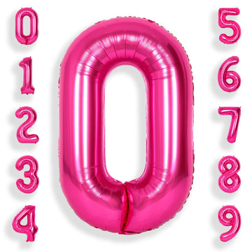 Suwen 40 Inch Hot Pink Large 0 Balloon Numbers Big Foil Helium Number Balloons 0-9 Jumbo Happy 0Th Mylar Birthday Party Decorati