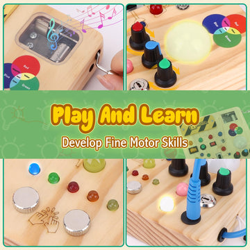 Iabedi Busy Board,Montessori Toys For 1-3 Years Old, Wooden Toddler Toys, Autism Sensory Travel Toys, Ideal Gift For 1+ Year Old