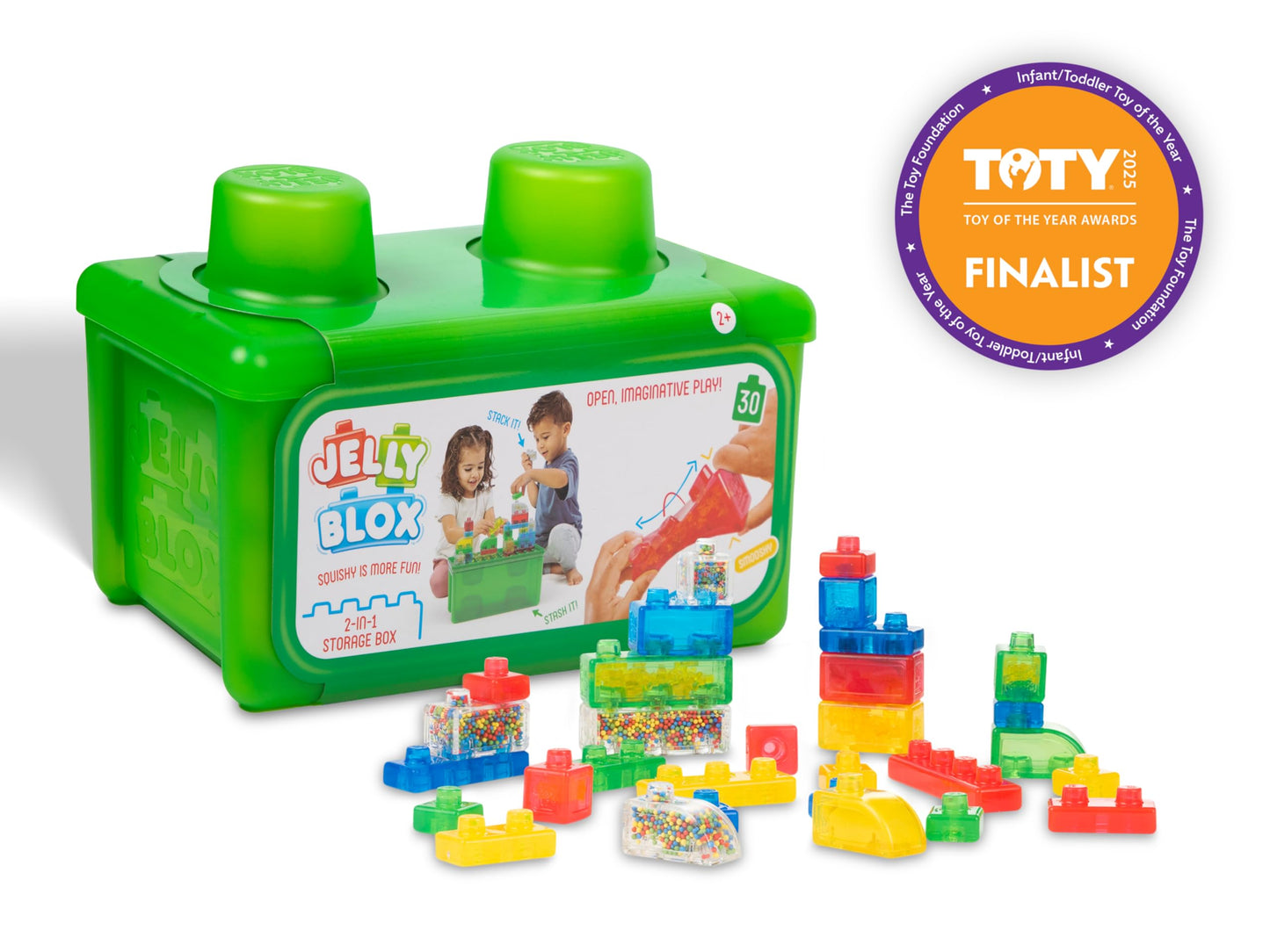 Goliath Jelly Blox Stash 'N Stack 2-in-1 Storage Case | 30 Multicolor Building Blocks | Safe, Sensory Play Toy for Ages 2+