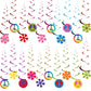 60'S Hippie Theme Party Foil Swirl Decorations, 60S Groovy Party Retro Flower Cutouts Peace Sign Hanging Swirls Ceiling Decorations For 60S Hippie Theme Groovy Party Supplies, 30 Count (Simple)