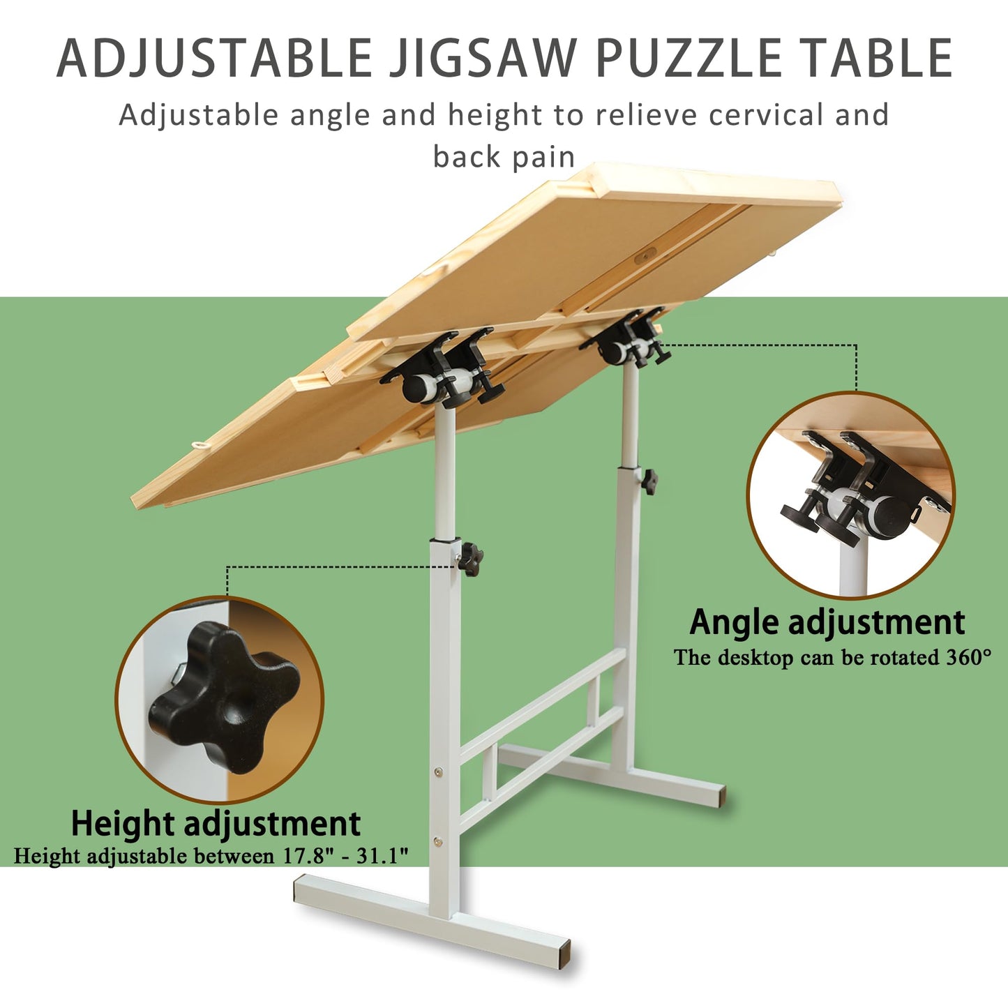 1500 Pieces Puzzle Table With Legs Portable Jigsaw Puzzle Table With Drawers Angle & Height Adjustable Puzzle Tables For Adults