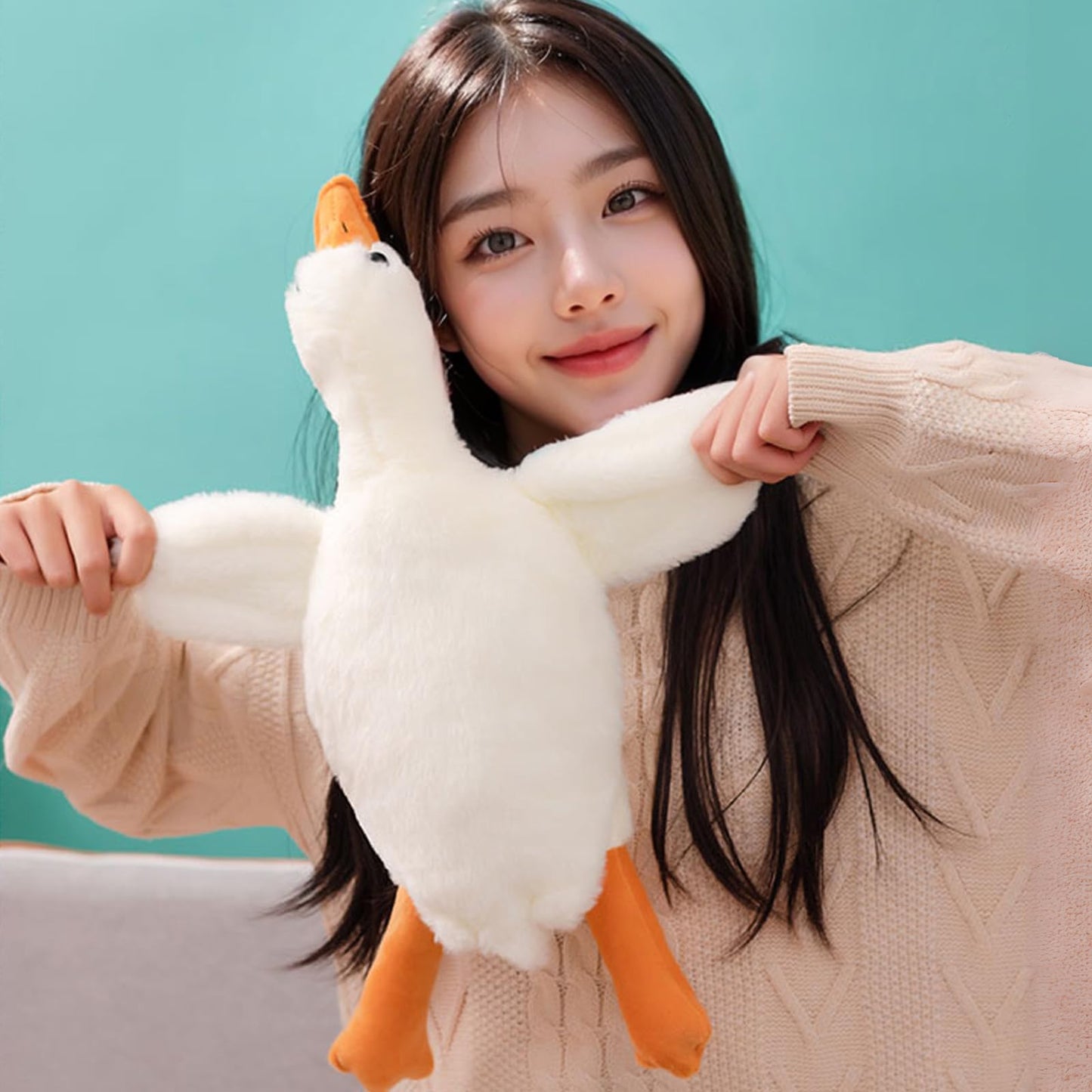 Heionia Goose Stuffed Animal Toy Cute Giant White Goose Stuffed Animal Duck Plush Super Soft Hugging Duck Plushie(19.7Inch/50Cm)