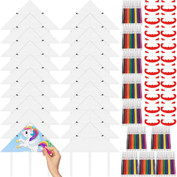 Honoson 20 Pieces DIY Blank Kite with Watercolor Pens and String 20 Inch Making Craft Kits Decorating Coloring Kite Pack for Out