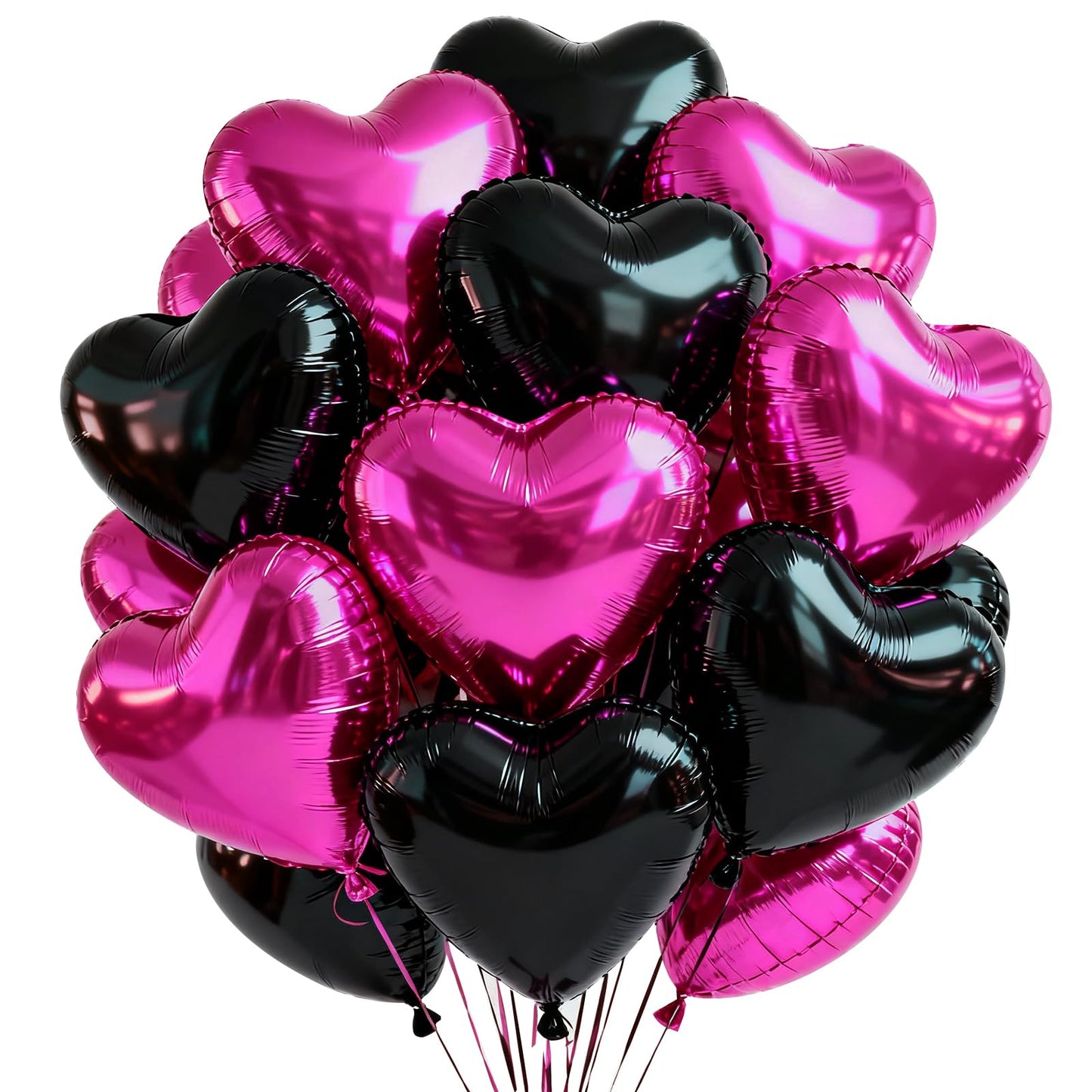 TONIFUL 30Pcs 18 Inch Black Hot Pink Balloons Black Rose Pink Heart Shape Foil Mylar Banners Decoration for Birthday Valentines