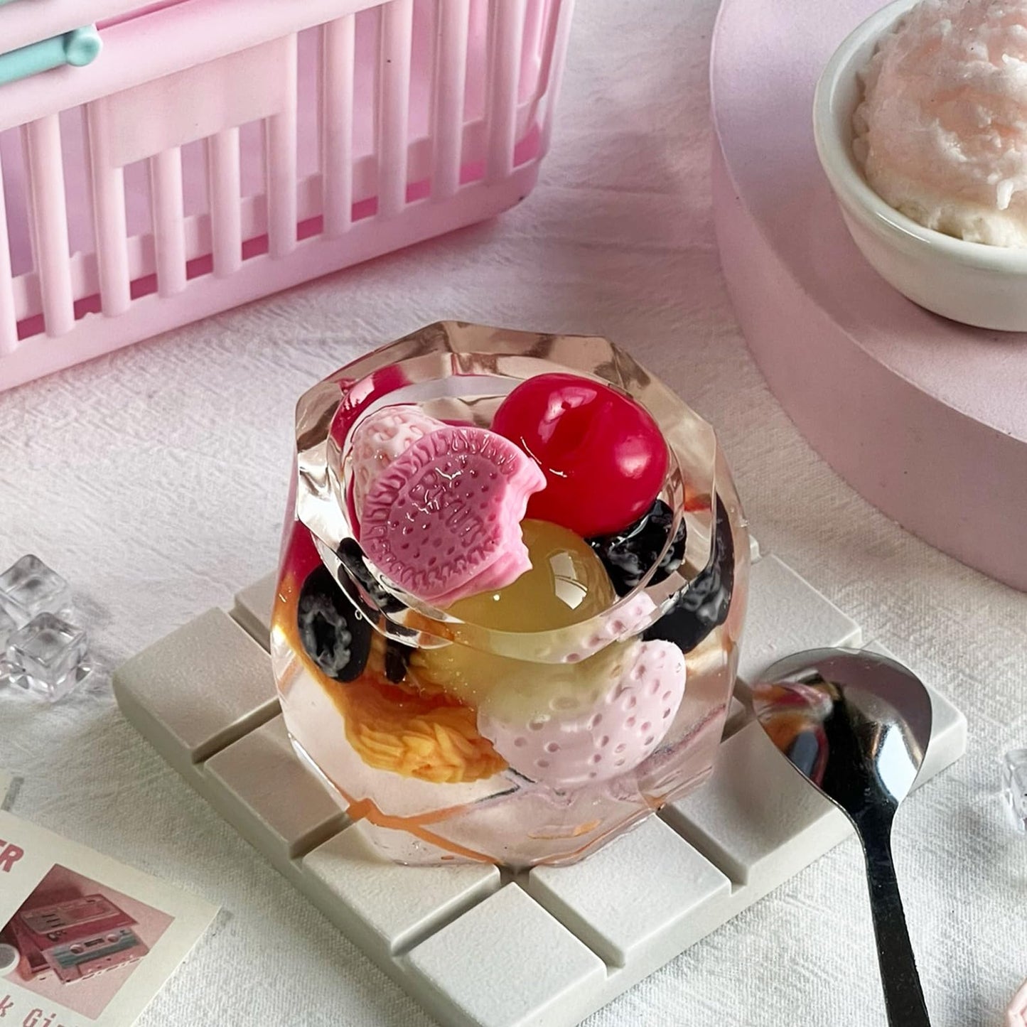 Taba Squishy Fruit Cup Pudding Kit- Mini Realistic Food Handmade Silicone Sensory Toy