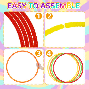 Syhood 12 Pcs Toy Color Hoop Plastic Detachable Adjustable Hoop Light Weight Exercise Fitness Equipment Toy Waist Ring for mature-themed Party  3 Sizes(Green  Pink  Yellow  Orange)