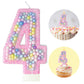 Zlongron Birthday Number Candles, Handmade Macaron 3D Flash Number 4 Candle, Suitable for Girls and Boys Birthdays, Weddings, A