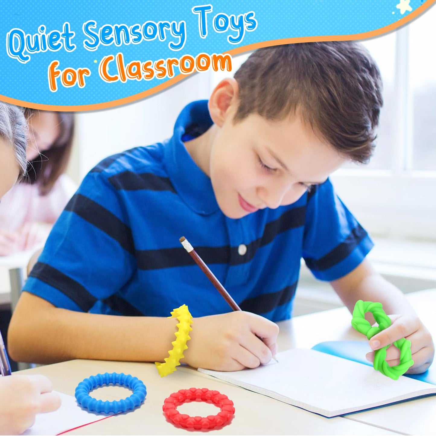 Fidget Toys Sensory Texture Bracelet: 4 Pack Stretchy Tactile Toy For Kids Adults, Classroom Quiet Calm Down Item For Special Ne