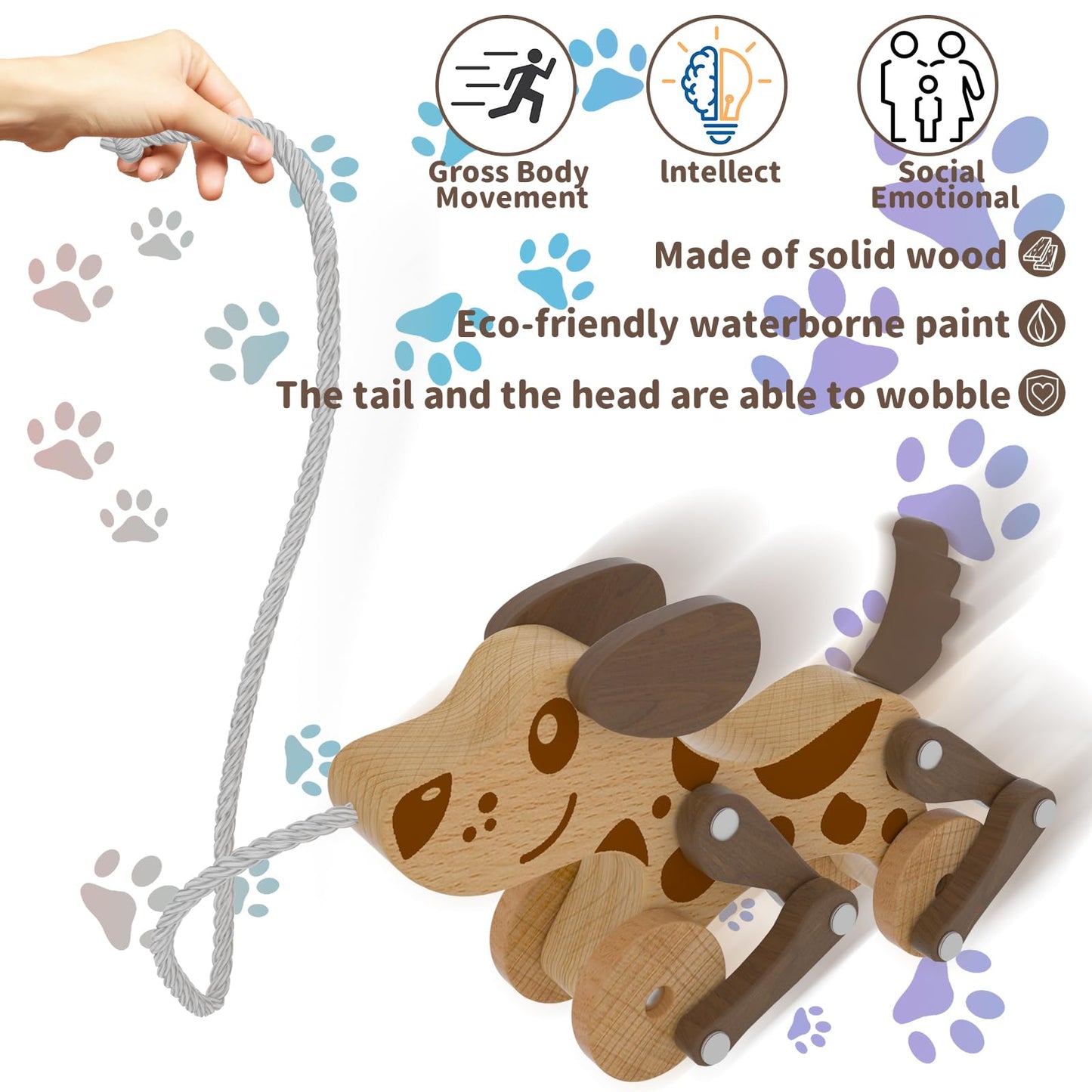 Montessori Toys 1 2 3 4 Years Old Boys Girls Wooden Walking Pull Dog Toy For Baby Toddler, Pull Along Walking Toys, Walk Along P