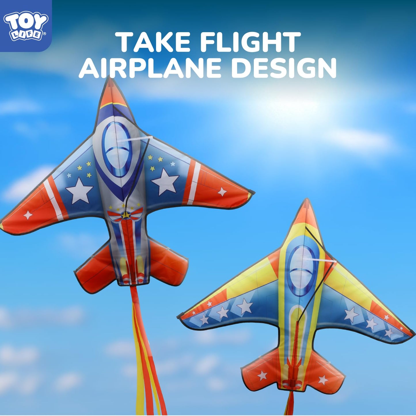 TOY Life 2Pack Kites for Kids Ages 4-8  Kite mature-themed  Easy to Fly Large Fighter Jet Kite for Outdoor Fun  Durable Ripstop Fabric with 300ft String  Perfect Beach & Park Toy for Boys & Girls