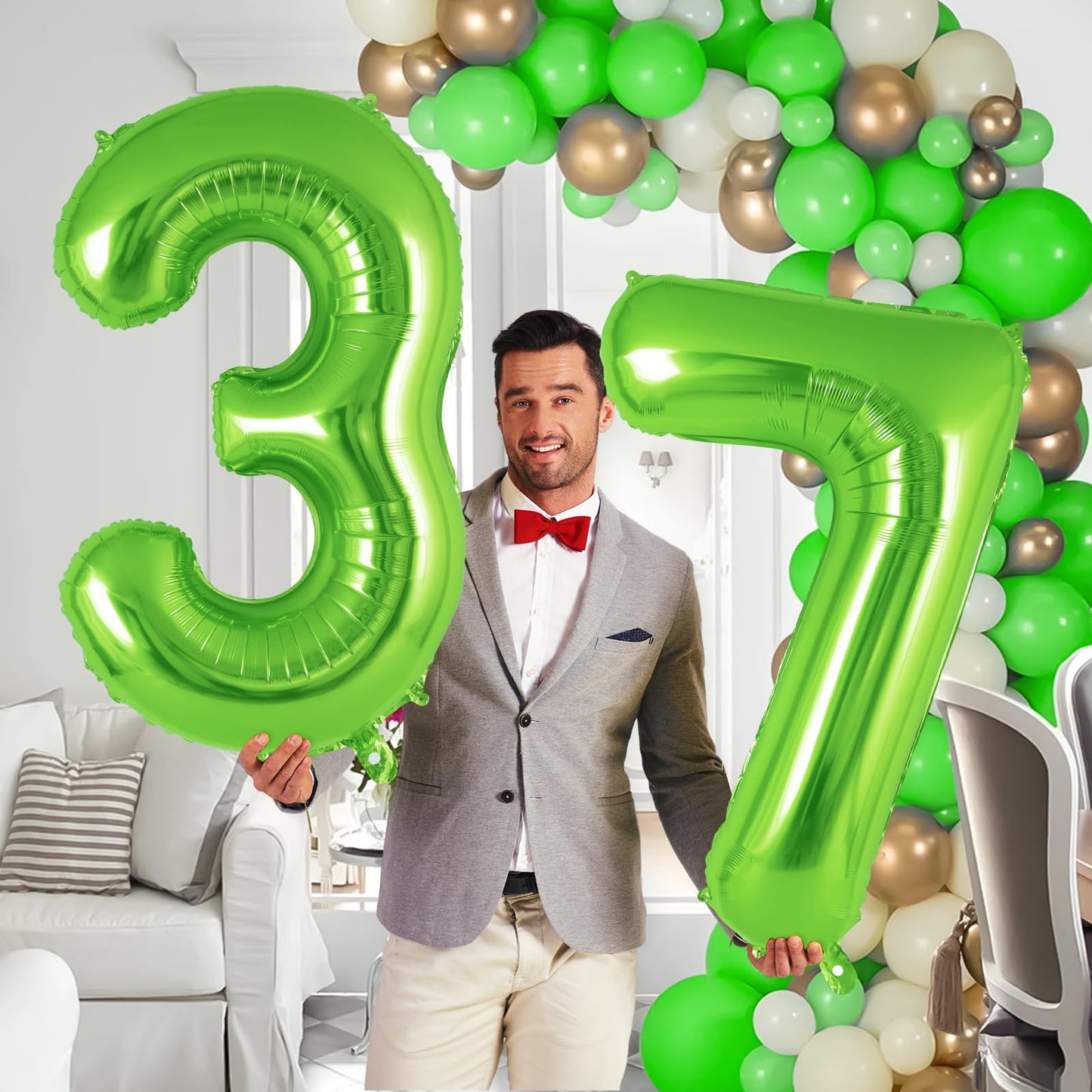 Green Number 7 Balloon 40 Inch, Big Large Foil Helium Number Balloons, Jumbo Giant Mylar Number 7 Balloons For 7 Year Old Birthd