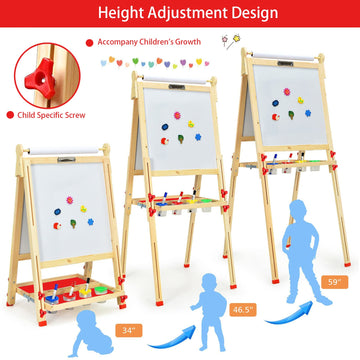 Eaq Easel For Kid,Height Adjustable Wooden Art Easel,Whiteboard Chalkboard With Paper Roll Holder,Letters And Numbers Magnets An