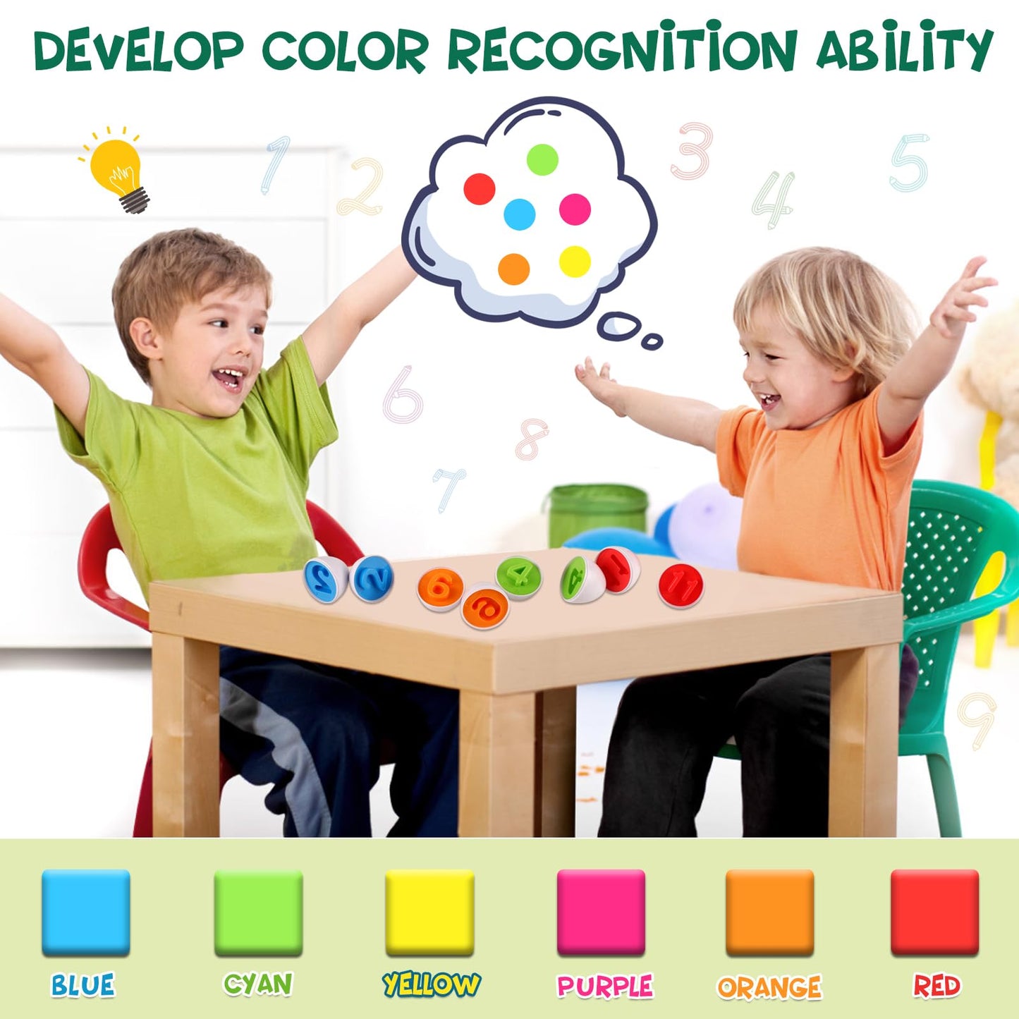 Looikoos Matching Egg Toy Set - 12 Play Eggs Toddler Toys - Educational Color And Number Recognition Skills -Learning Egg Game P