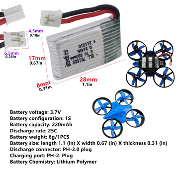 4PCS 3.7V 220mAh Lithium Battery + 4 in 1 Balance Charger for E010 E010C E011 E011C E013 GoolRC T36 NINHUI NH010 F36 H36 HS210 S