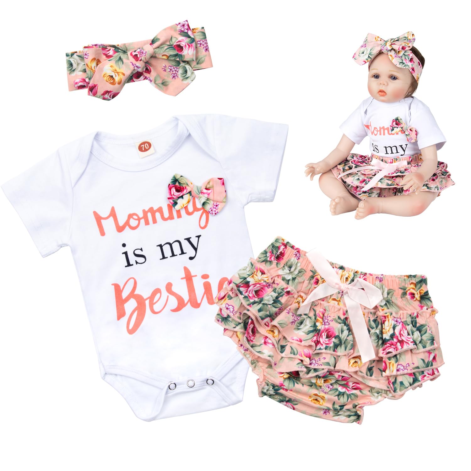 Reborn Baby Dolls Girl Clothes 20-22 inch Reborn Newborn Baby Doll Clothes Accessories 3Pieces Printing Suits
