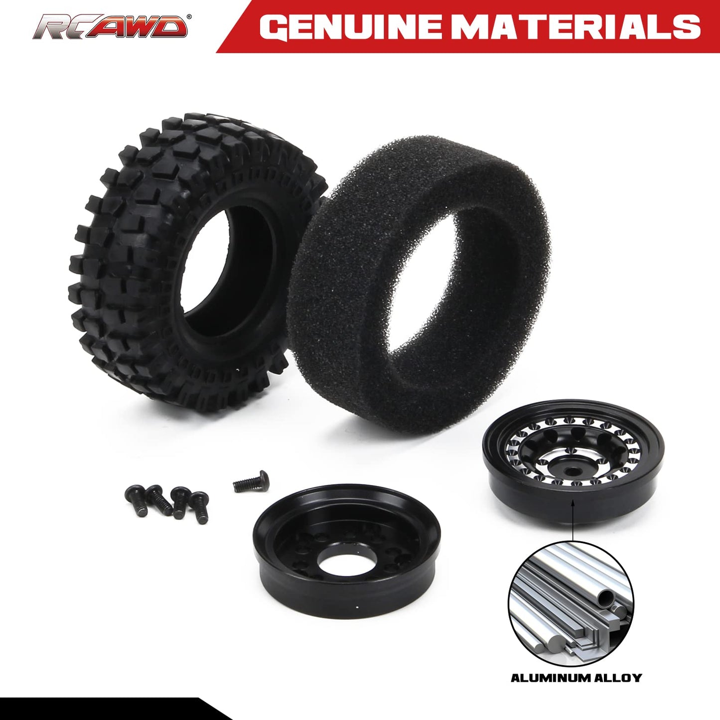 RCAWD Beadlock Wheel Rim Tires for FMS 1/24 FCX24