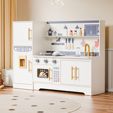 Joymor Kids Wooden Play Kitchen Sets, New Modern Children'S Wooden Toy Kitchen W/Refrigerators & Ample Play Kitchen Accessories,