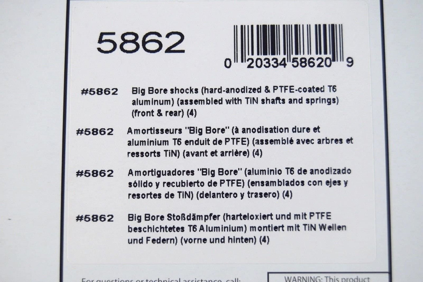Traxxas 5862 Big Bore Shock Set, Complete with Springs