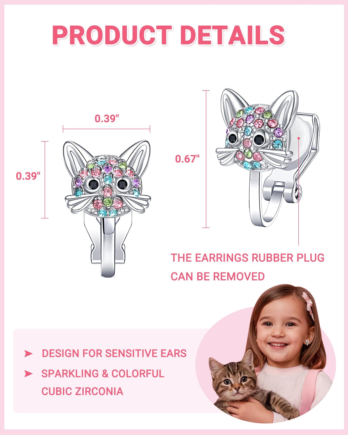 Orispre Cat Clip On Earrings For Girls Kids Daughter Gifts From Mom Birthday Valentines