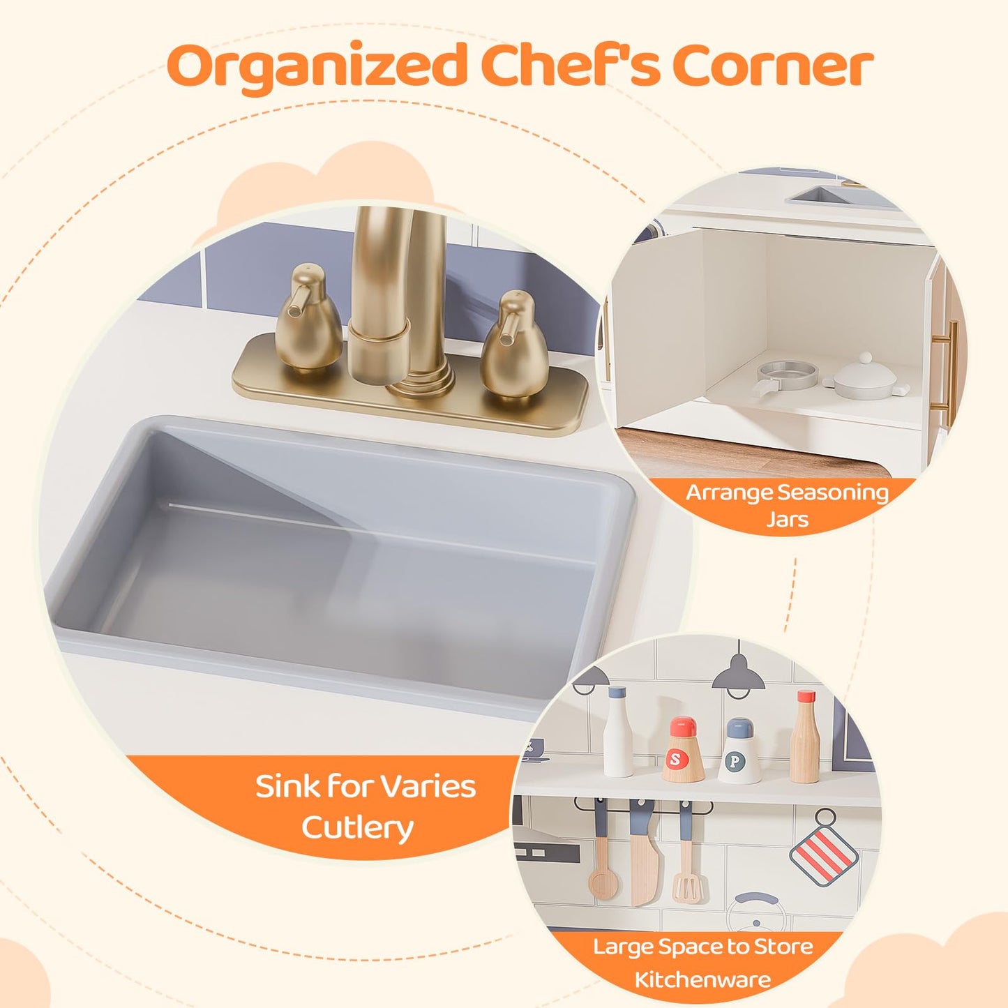 Joymor Kids Wooden Play Kitchen Sets, New Modern Children'S Wooden Toy Kitchen W/Refrigerators & Ample Play Kitchen Accessories,