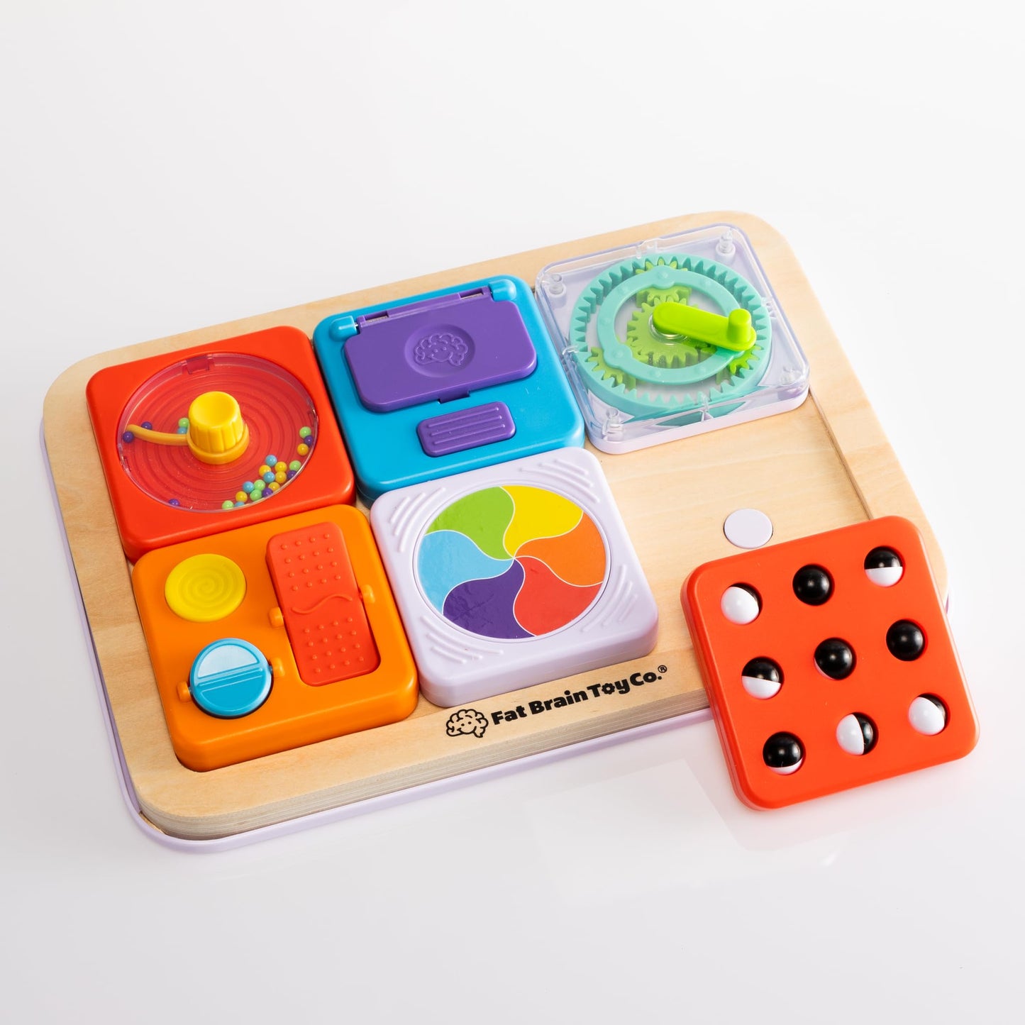 Fat Brain Toys PlayTab Essentials Busy Board for Toddlers, 3x3 inches, Multicolored, Plastic, Model F5091ML2