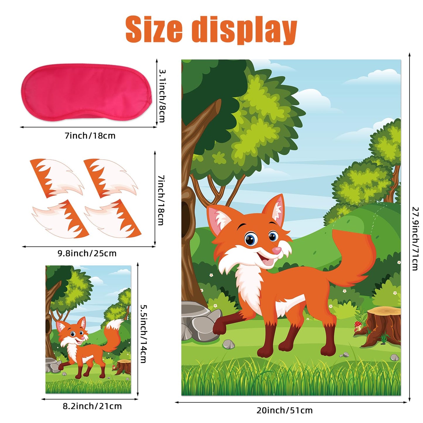 Eaezerav Pin The Tail On The Fox Party Game With 32 Tails Fox Woodland Animal Party Games Poster For Kids Birthday Party Carniva
